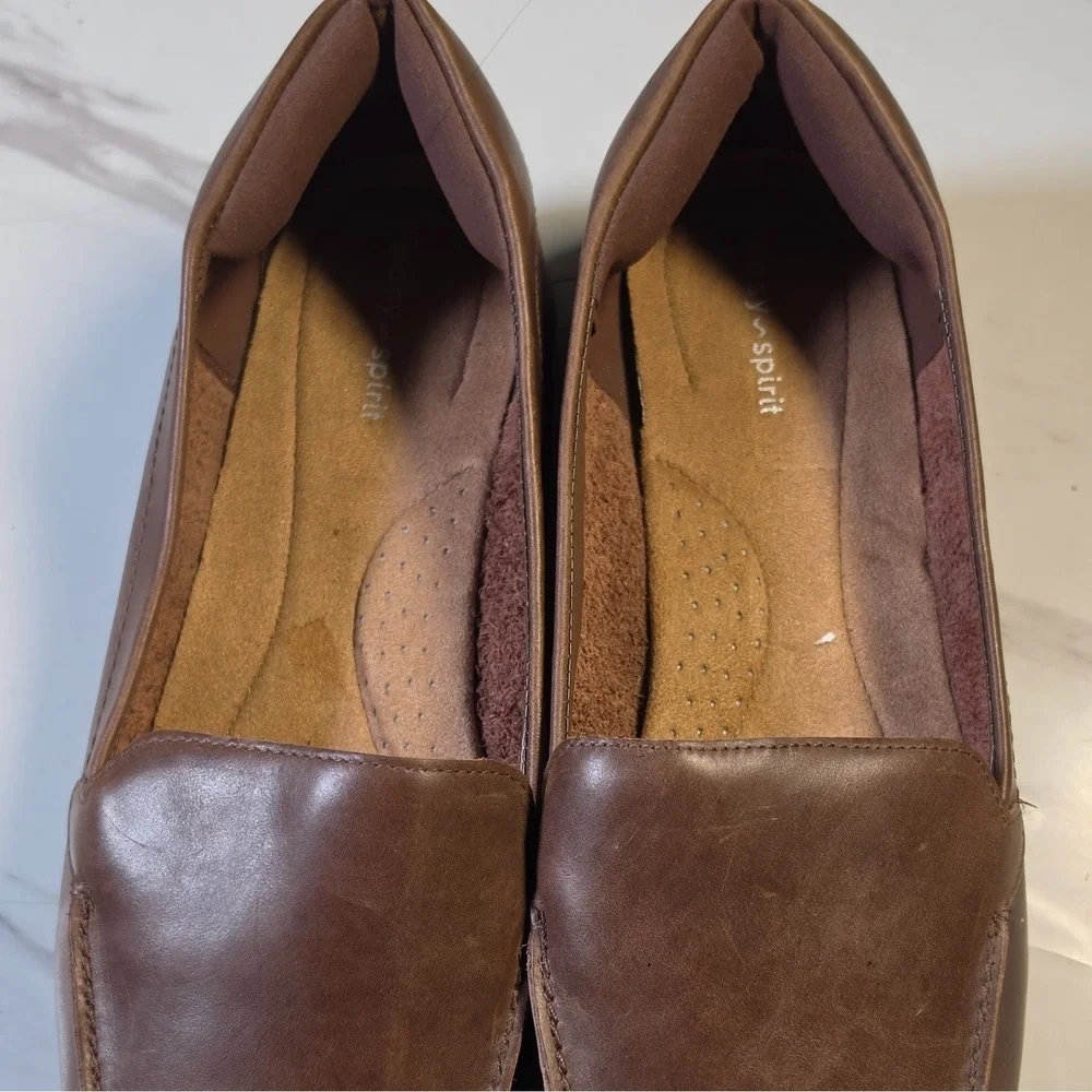 Easy Spirit Women's Brown Leather Slip-On Loafer Flats Cushioned US 12W